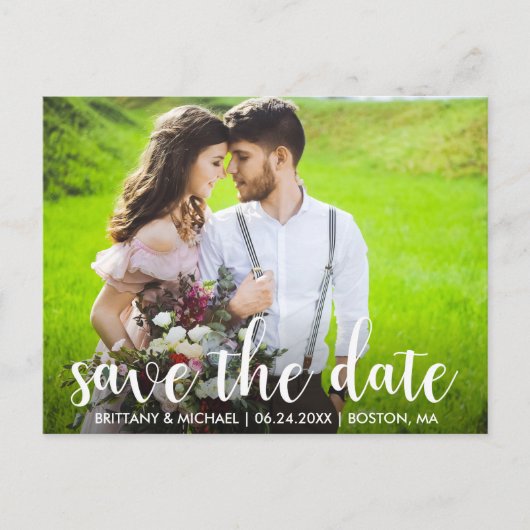 Moderne Save the Date Verlobung Couple Foto WS Postkarte (Vorderseite)