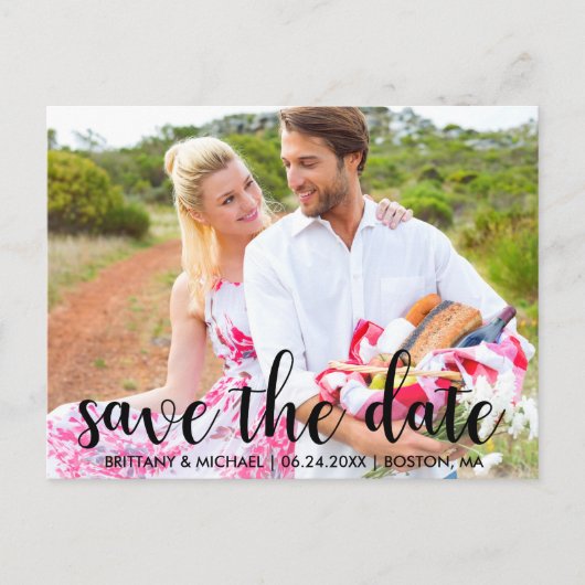Moderne Save the Date Verlobung Paare Foto Postkarte (Vorderseite)