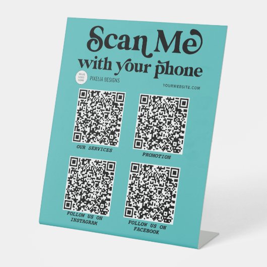Moderne, scannbare QR-Codevernetzung Aquamarin Sockelschild (Vorderseite)