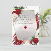 Moderne Scarlet Peonies und Crimson Paint Stroke Einladung (Stehend Vorderseite)