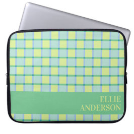 Moderne Schachbrettmuster Blue Green Lime Personal Laptopschutzhülle