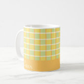 Moderne Schachbrettmuster Grün Gelb Orange Persona Kaffeetasse (Vorderseite Links)