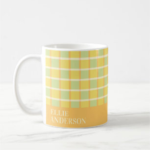 Moderne Schachbrettmuster Grün Gelb Orange Persona Kaffeetasse