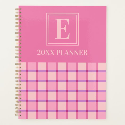 Moderne Schachbrettmuster Pink Purpur Custom Monog Planer (Vorderseite)