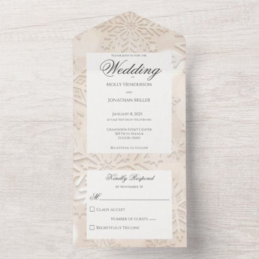 Moderne Schattierungen von Beige-Schneeflocke All In One Einladung (Innen Boden)