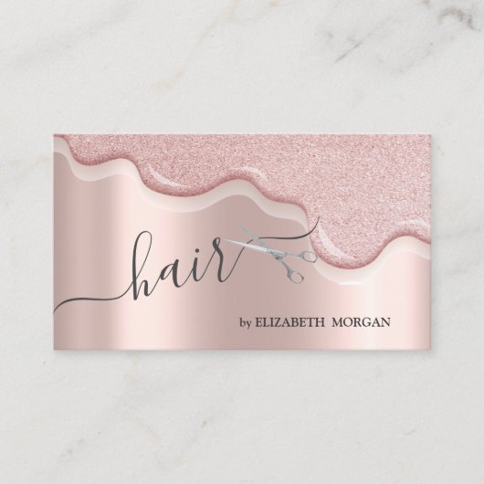 Moderne Schere Glitzer Tropfen Haare Rose Gold Visitenkarte (Vorderseite)