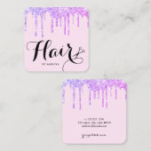 Moderne Schere lila Glitzer Tropfen Haare Quadratische Visitenkarte (Vorne/Hinten)