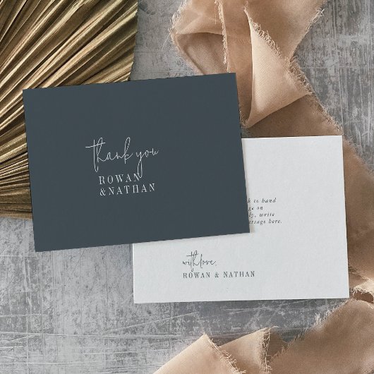 Moderne schick dunkle Navy Blue Flat Wedding Dankeskarte