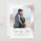 Moderne, schick-dusty Rose Blumencode QR-Code Save The Date (Vorderseite)