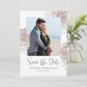 Moderne, schick-dusty Rose Blumencode QR-Code Save The Date (Stehend Vorderseite)