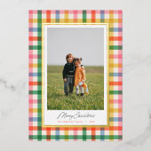 Moderne, schick-farbene Karierte Weihnachtskarte Folieneinladung (Vorderseite)