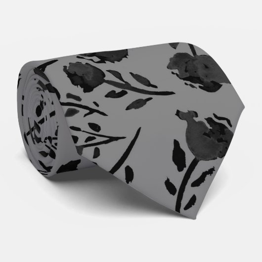 Moderne schick graue Herbstflora Krawatte (Gerollt)