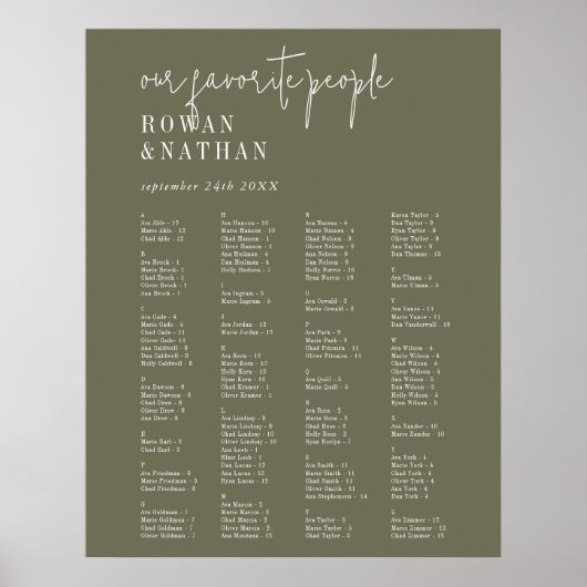 Moderne, schick, grün gedruckte Sitzkarte Poster (Vorne)