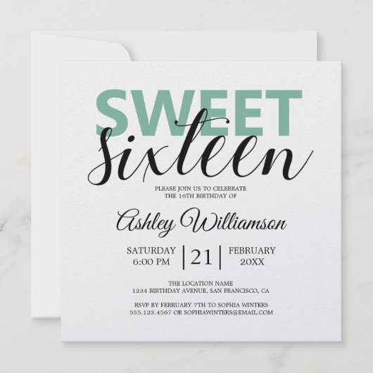 Moderne, schick grüne Streifen Rosa Sweet 16 Einladung (Vorderseite)