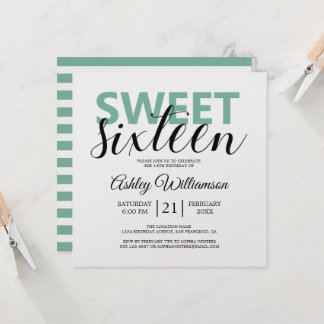 Moderne, schick grüne Streifen Rosa Sweet 16 Einladung