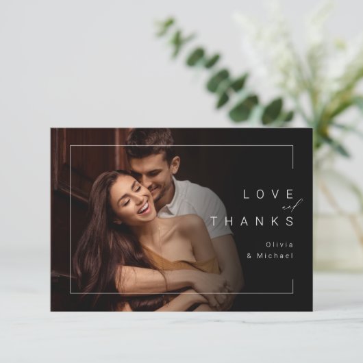 Moderne schick minimalistische Foto Hochzeit danke (Stehend Vorderseite)