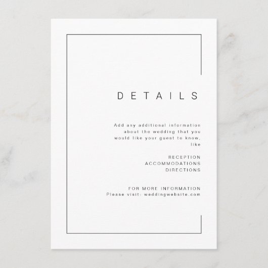 Moderne, schick-minimalistische Foto Hochzeitsdeta Begleitkarte (Vorderseite)