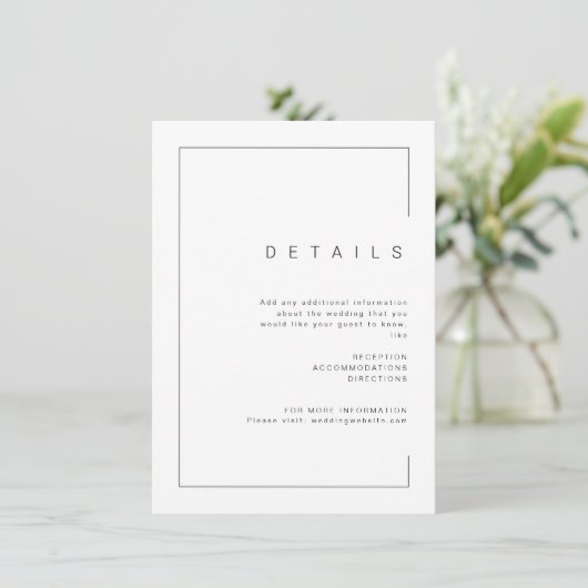 Moderne, schick-minimalistische Foto Hochzeitsdeta Begleitkarte (Stehend Vorderseite)