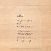Moderne schick Monogram Simple Arch Rustic Wedding Acryleinladungen (Vorderseite)