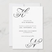 Moderne schick-Monogramm Schwarz-Weiß-Hochzeit Einladung (Vorderseite)