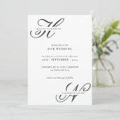 Moderne schick-Monogramm Schwarz-Weiß-Hochzeit Einladung (Stehend Vorderseite)