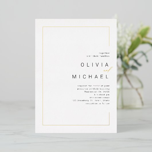 Moderne schick Rahmen minimalistisch Foto Hochzeit Folieneinladung (Stehend vorne)