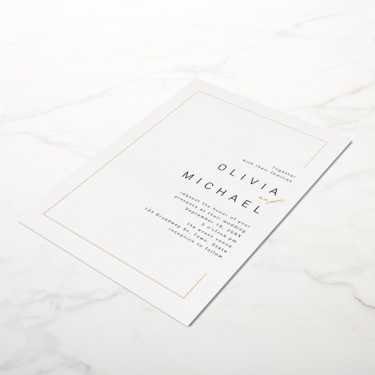 Moderne schick Rahmen minimalistisch Foto Hochzeit Folieneinladung (Gedreht)