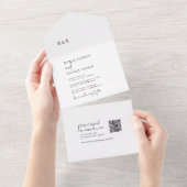 Moderne schick Schwarz-Weiß-QR-Monogramm-Hochzeit All In One Einladung (Abreißen)