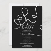 Moderne, schick-weiße Kalligraphie Oh Babydusche Einladung (Vorderseite)