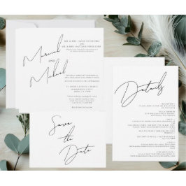 Moderne schick White & Black Scripts Wedding Begleitkarte