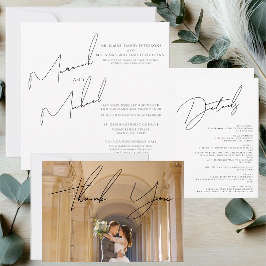 Moderne schick White & Black Scripts Wedding Einladung