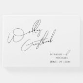 Moderne schick White & Black Scripts Wedding Gästebuch (Vorderseite)