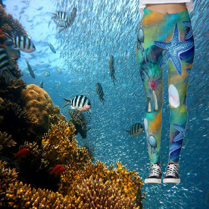 Moderne Schicke Aqua Blaue Meereswelt Seestern  Leggings