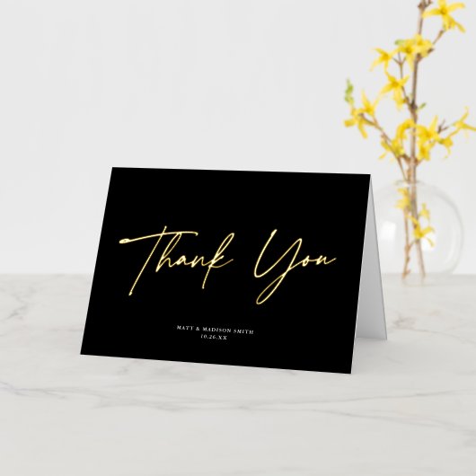 Moderne schicke Black Wedding Gold Foil Danke Kart (Gelbe Blume)