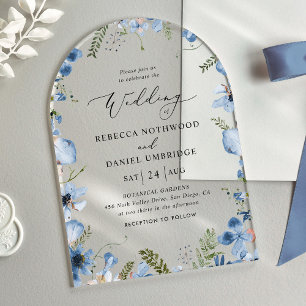 Moderne schicke blaue Hochzeit Acryleinladungen