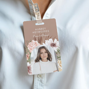 Moderne Schicke Boho-Wasserfarben Blumen Foto-Rund Ausweis