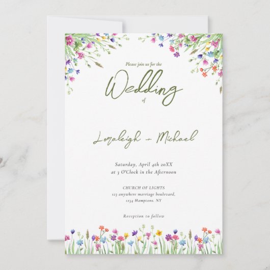 Moderne schicke boho Wildblumen Hochzeit Einladung (Vorderseite)