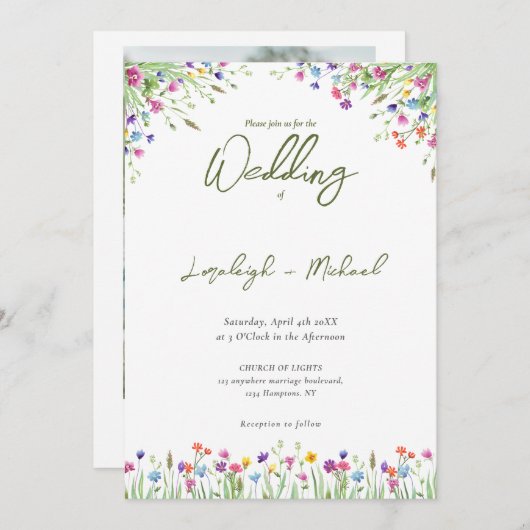 Moderne schicke boho Wildblumen Hochzeit Einladung (Vorne/Hinten)