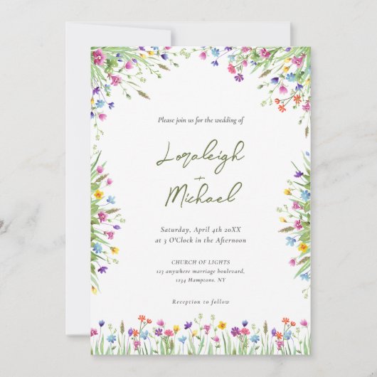 Moderne schicke boho Wildblumen Hochzeit Einladung (Vorderseite)