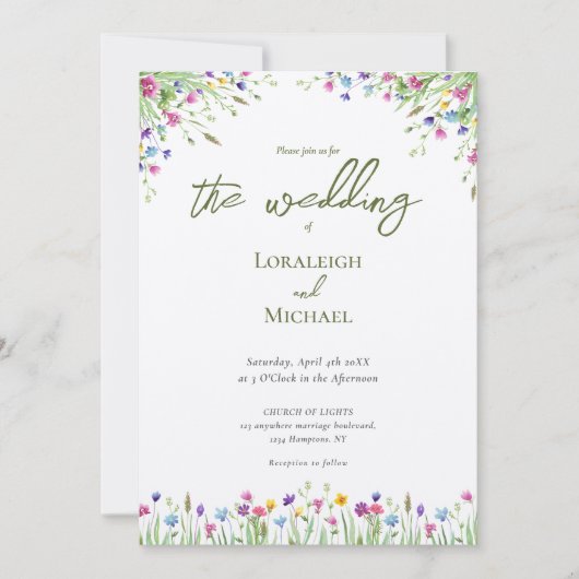 Moderne schicke boho Wildblumen Hochzeit Einladung (Vorderseite)