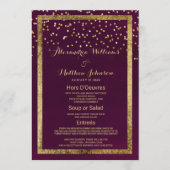 Moderne, schicke Bordeaux-Goldkonfetti Wedding Men Menükarte (Vorderseite)