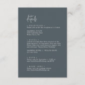 Moderne schicke dunkelblaue Hochzeitdetails Begleitkarte (Vorderseite)