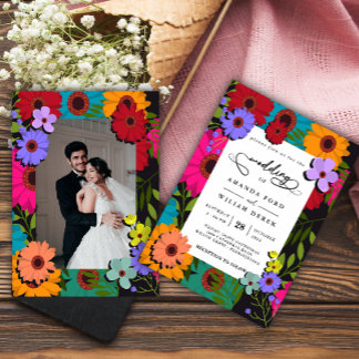 Moderne schicke farbenfrohe Blume Blumenkohl Foto Einladung