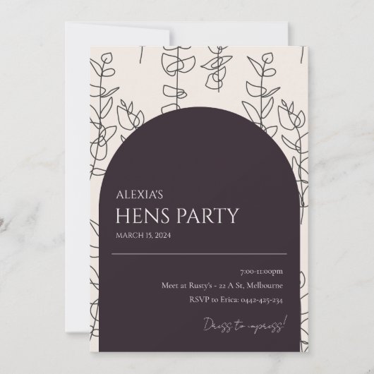 Moderne, schicke, florale Hüfte Party Einladung (Vorderseite)