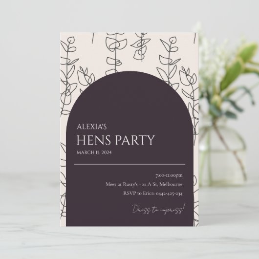 Moderne, schicke, florale Hüfte Party Einladung (Stehend Vorderseite)