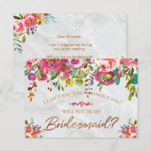Moderne Schicke Florale Kupferfolie Marmor Brautju Einladung