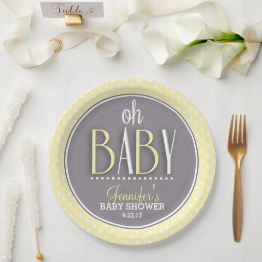 Moderne schicke gelbe Babydusche Pappteller (Hochzeit)