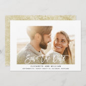 Moderne schicke Glitzer elegante Goldhochzeit Foto Save The Date (Vorne/Hinten)