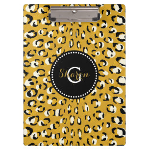 Moderne schicke Gold-Cheetah-Druck-Muster-Monogram Klemmbrett