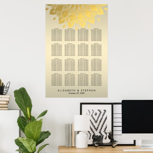 Moderne schicke Gold Floral Hochzeitskarte Poster (Heimbüro)